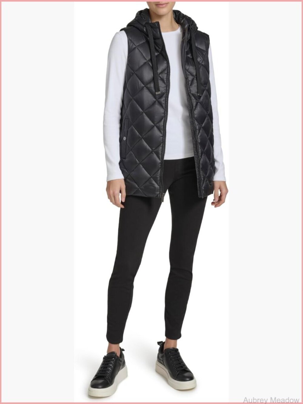 Quilted Tunic Length Hooded Vest - Sleeveless Pull On Heavyweight Nylon